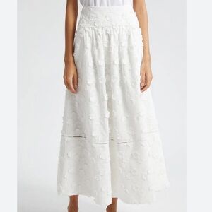 FARM Rio Off-White 3D Flower Midi/ Maxi Skirt. Boho chic.  Clean girl esthetics